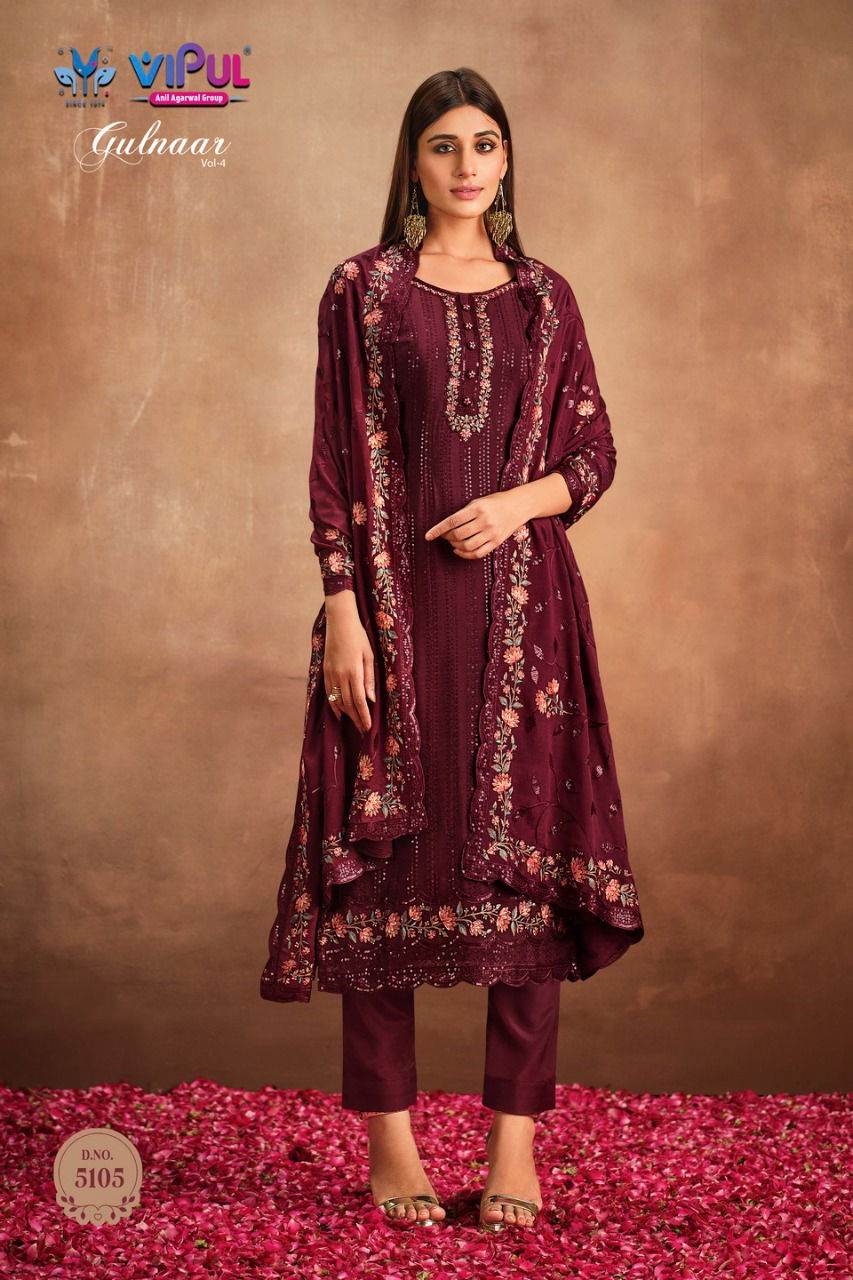 Gulnaar Vol 4 By Vipul Embroidery Designer Salwar Suits Catalog
